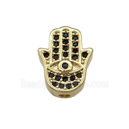 Copper Hamsahand Beads Pave Black Zircon Gold Plated