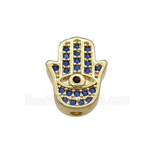Copper Hamsahand Beads Pave Blue Zircon Gold Plated