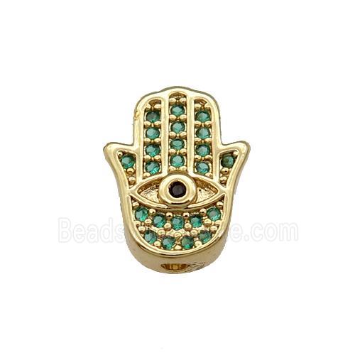 Copper Hamsahand Beads Pave Green Zircon Gold Plated