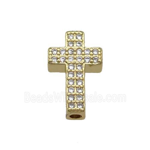 Copper Cross Beads Pave Zircon Gold Plated