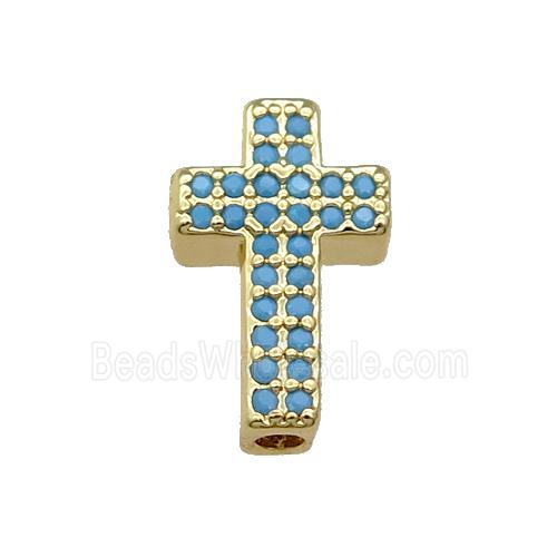 Copper Cross Beads Pave Turq Zircon Gold Plated