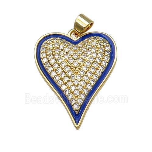 Copper Heart Pendant Pave Zircon LapisBlue Enamel Gold Plated