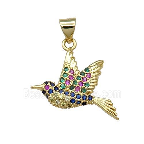 Copper Hummer Bird Pendant Pave Zircon Gold Plated
