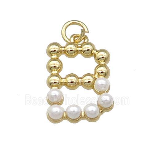 Copper Letter-B Pendant Pave Pearlized Glass Gold Plated