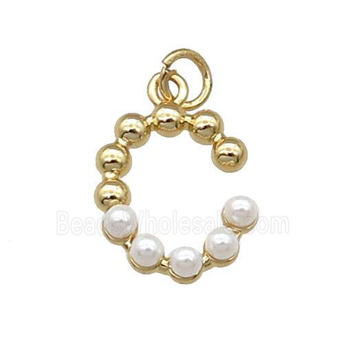 Copper Letter-C Pendant Pave Pearlized Glass Gold Plated