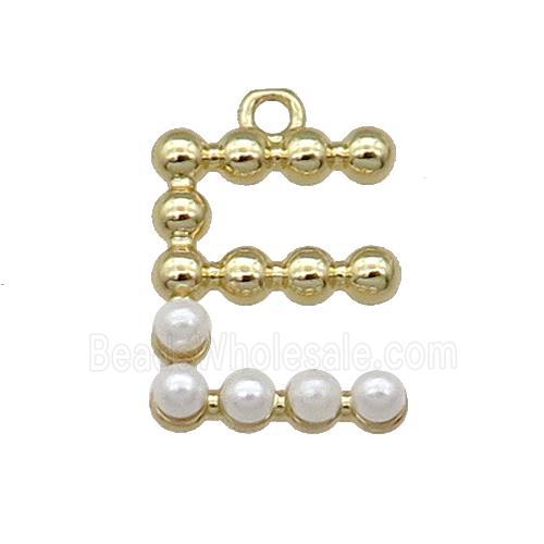 Copper Letter-E Pendant Pave Pearlized Glass Gold Plated