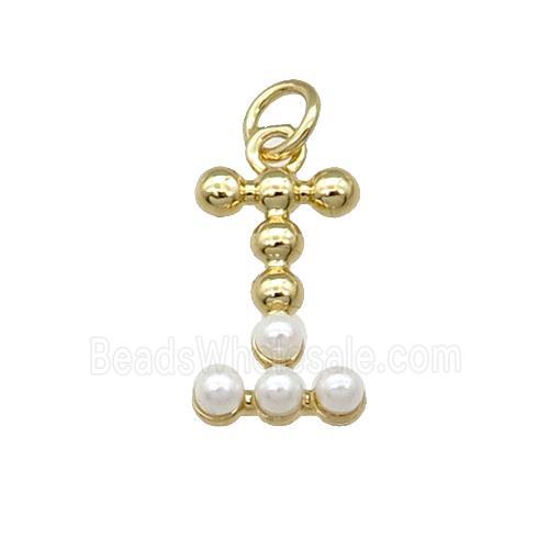 Copper Letter-I Pendant Pave Pearlized Glass Gold Plated