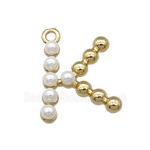 Copper Letter-K Pendant Pave Pearlized Glass Gold Plated
