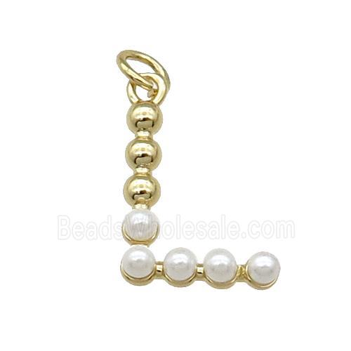 Copper Letter-L Pendant Pave Pearlized Glass Gold Plated