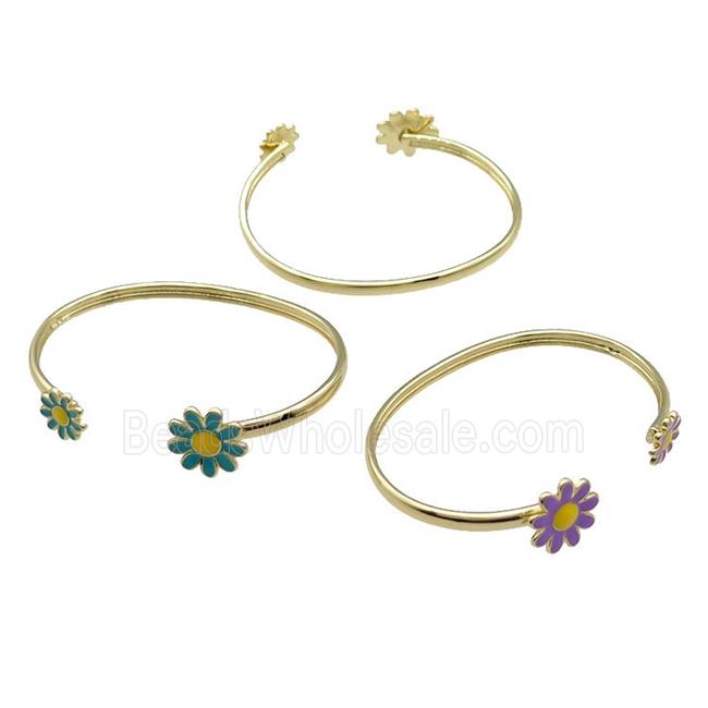 Copper Bangle Daisy Enamel Flower Gold Plated Mixed