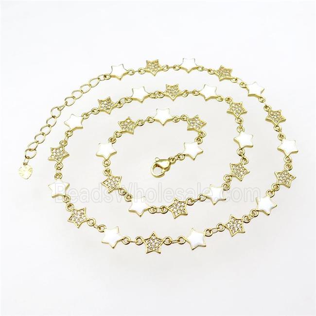 Copper Star Necklace Pave Zircon White Enamel Gold Plated