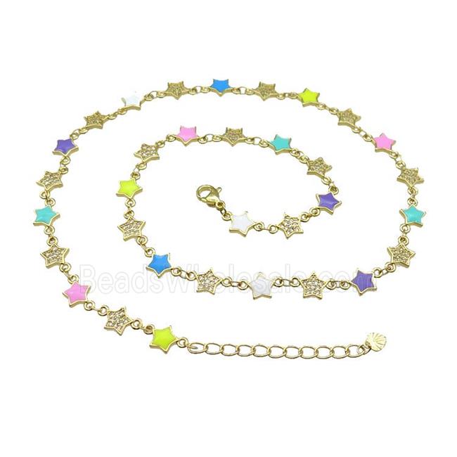 Copper Star Necklace Pave Zircon Multicolor Enamel Gold Plated