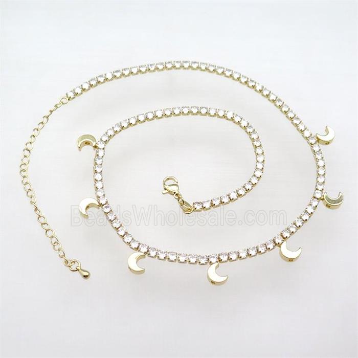 Copper Necklace Pave Zircon Moon Gold Plated