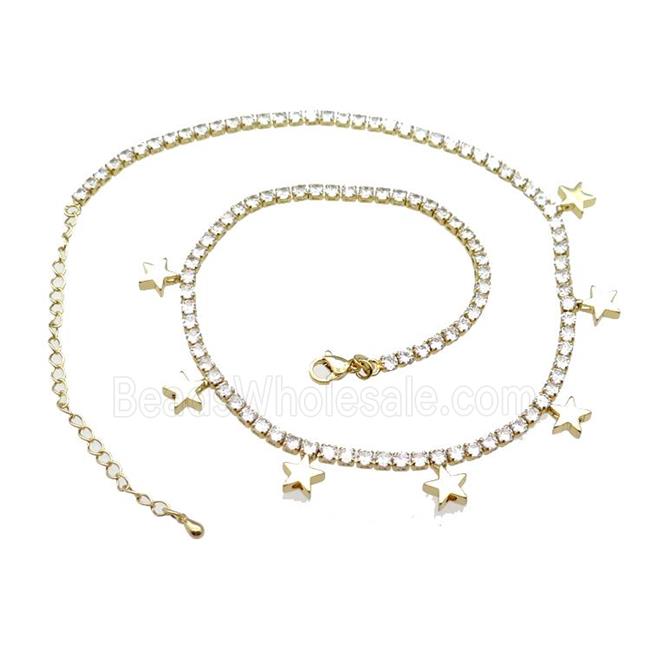 Copper Necklace Pave Zircon Star Gold Plated