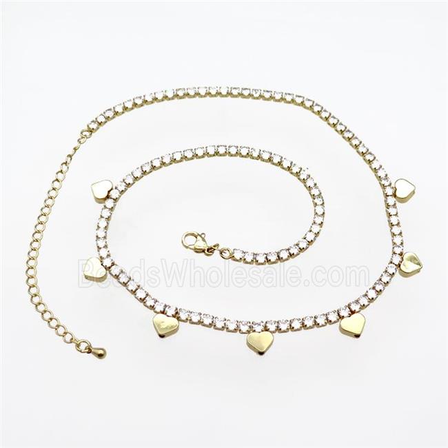 Copper Necklace Pave Zircon Heart Gold Plated