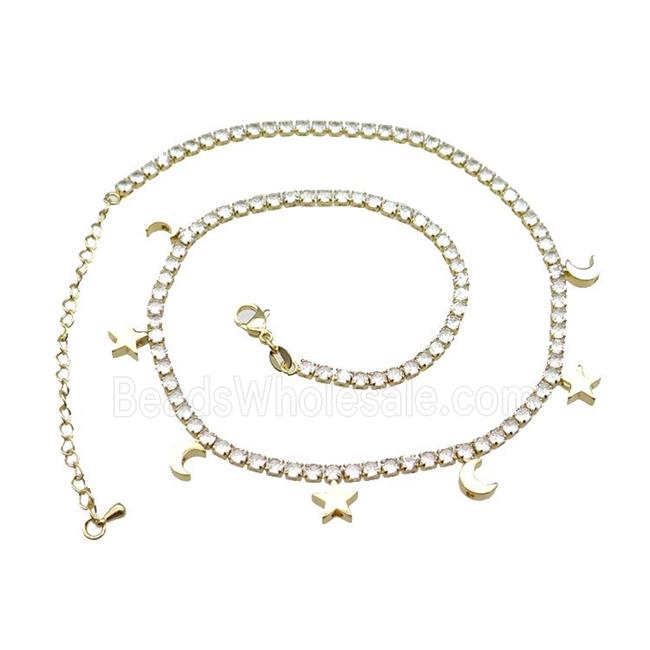 Copper Necklace Pave Zircon StarMoon Gold Plated