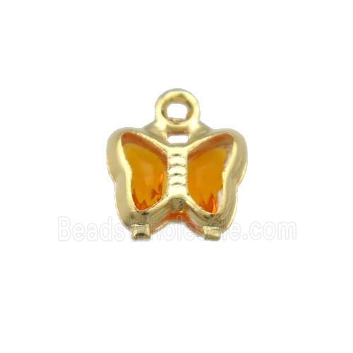 Copper Butterfly Pendant Pave Orange Crystal Gold Plated