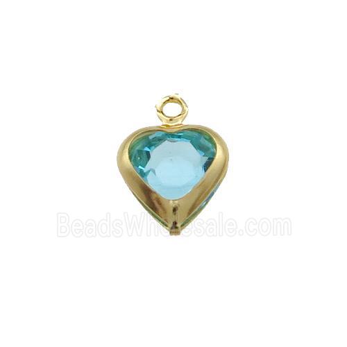 Copper Heart Pendant Pave Aqua Crystal Gold Plated