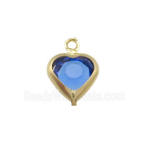 Copper Heart Pendant Pave Blue Crystal Gold Plated