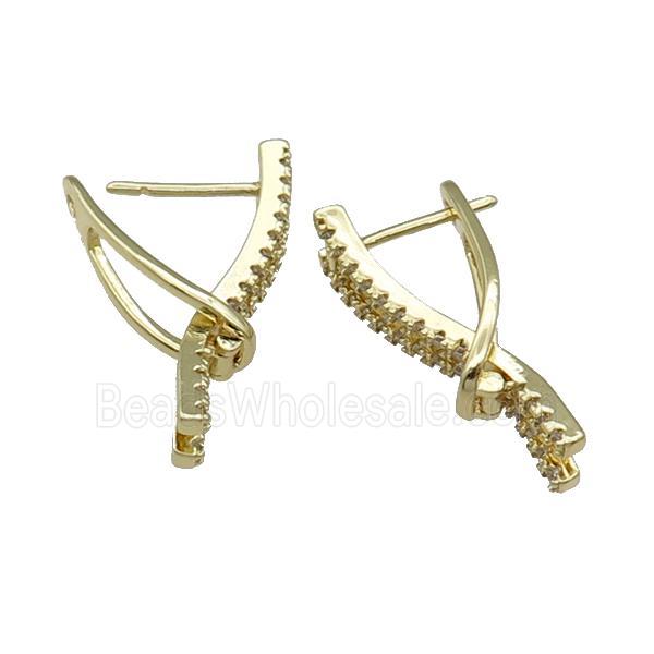 Copper Latchback Earring Pave Zircon Gold Plated