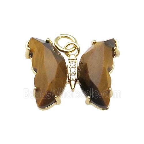 Yellow Tiger Eye Stone Butterfly Pendant Gold Plated