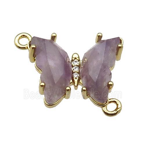 Purple Amethyst Butterfly Connector Gold Plated