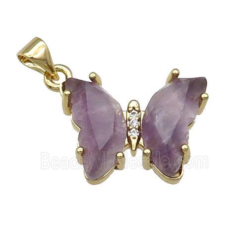 Purple Amethyst Butterfly Pendant Gold Plated