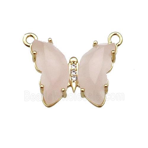 Pink Rose Quartz Butterfly Pendant With 2loops Gold Plated