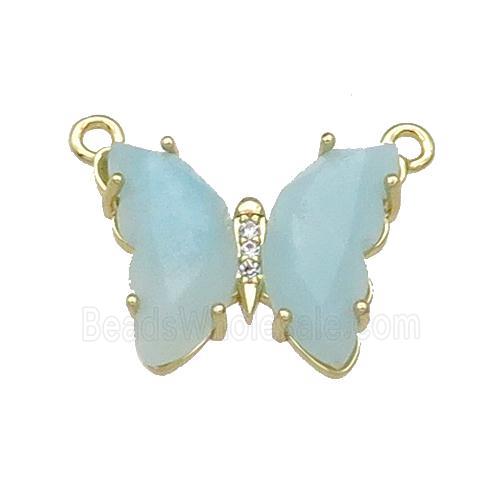 Blue Amazonite Butterfly Pendant With 2loops Gold Plated
