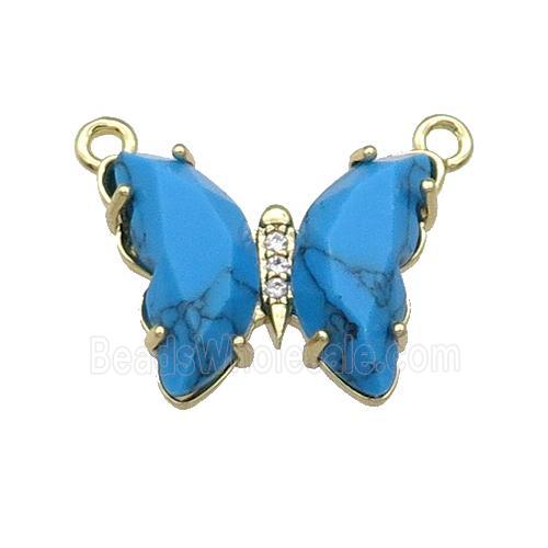 Blue Turquoise Butterfly Pendant With 2loops Dye Gold Plated