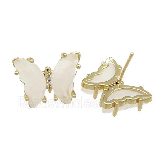 Clear Quartz Butterfly Stud Earring Gold Plated
