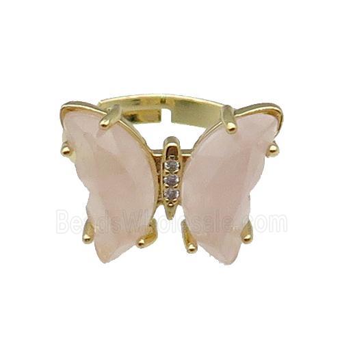 Pink Rose Quartz Ring Adjustable Gold Plated