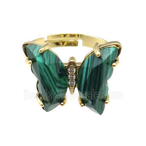 Synthetic Green Malachite Ring Adjustable Gold Plated