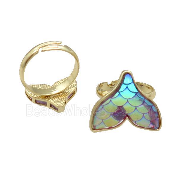 Copper Mermaid Tail Ring Resin Adjustable Gold Plated