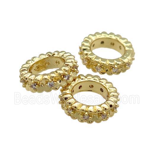 Copper Rondelle Beads Pave Zircon Large Hole Gold Plated