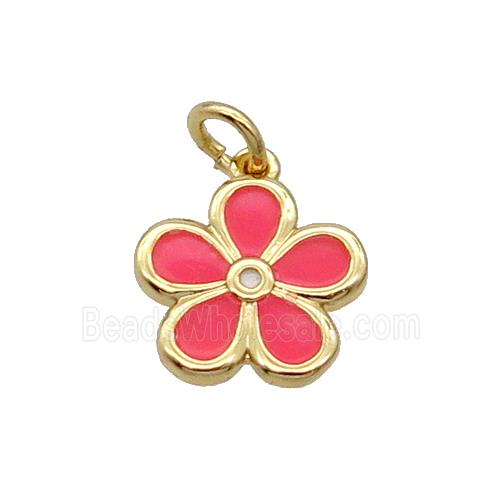 Copper Flower Pendant Hotpink Enamel Gold Plated