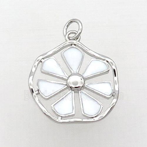 Copper Flower Pendant White Enamel Platinum Plated