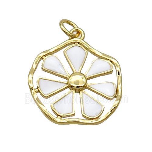 Copper Flower Pendant White Enamel Gold Plated