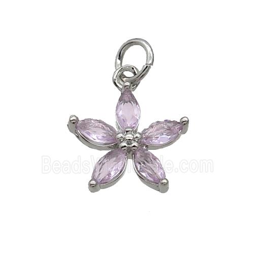Copper Flower Pendant Pave Lt.pink Crystal Platinum Plated