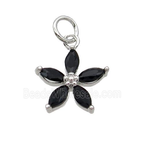 Copper Flower Pendant Pave Black Crystal Platinum Plated