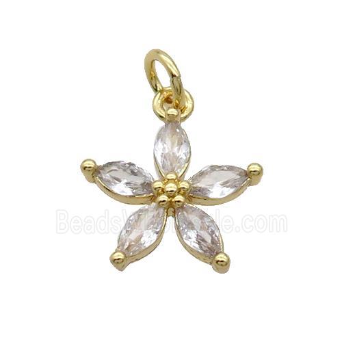 Copper Flower Pendant Pave Clear Crystal Gold Plated