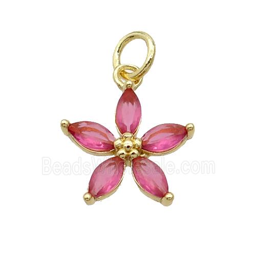 Copper Flower Pendant Pave Pink Crystal Gold Plated