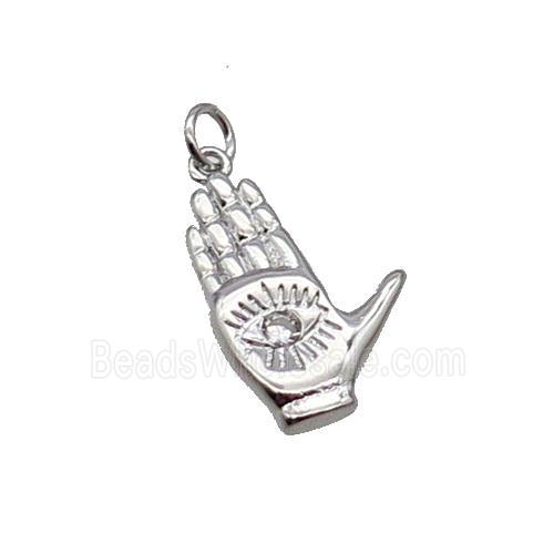 Copper Hand Eye Pendant Pave Zircon Platinum Plated