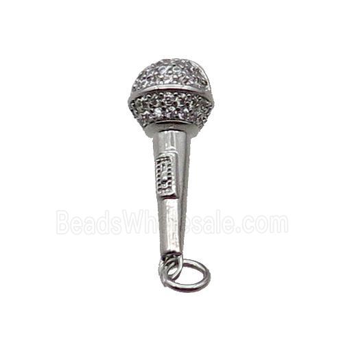 Copper Microphone Pendant Pave Zircon Platinum Plated
