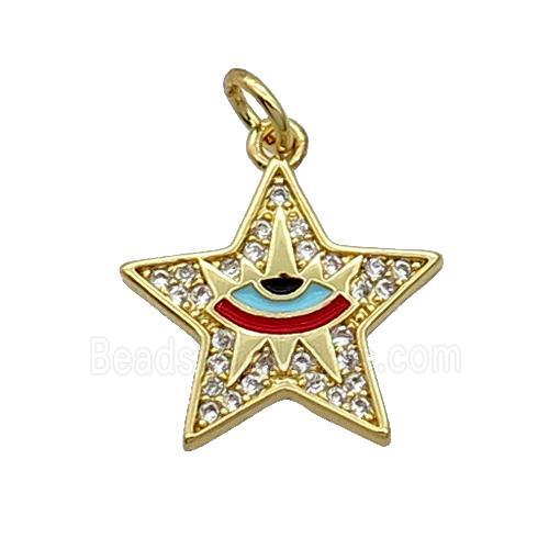 Copper Star Pendant Pave Zircon Enamel Eye Gold Plated