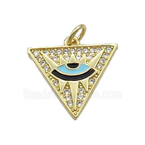 Copper Triangle Pendant Pave Zircon Enamel Eye Gold Plated