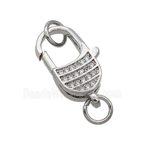 Copper Lobster Clasp Pave Zircon Platinum Plated