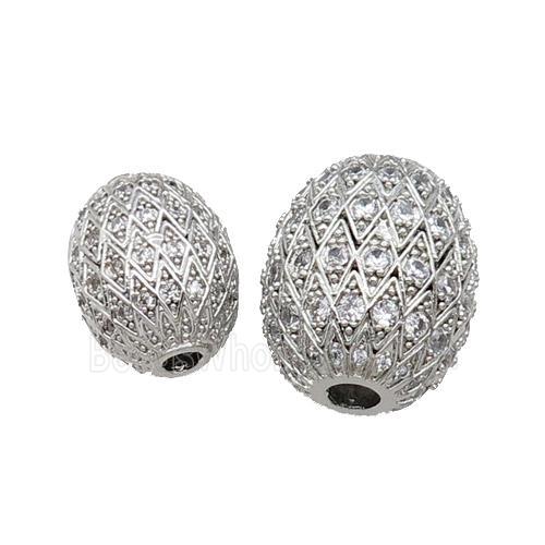Copper Barrel Beads Pave Zircon Unfade Platinum Plated