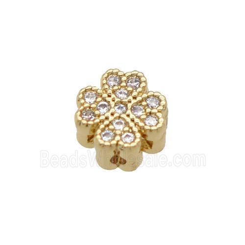 Copper Clover Beads Pave Zircon Unfade 18K Gold Plated
