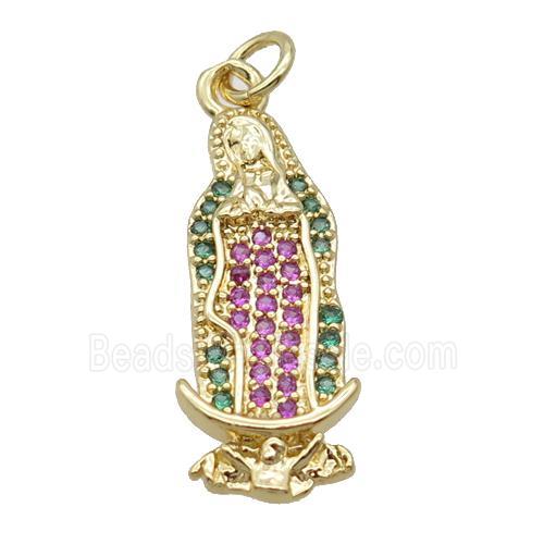 Copper Virgin Mary Pendant Pave Zircon Unfade 18K Gold Plated
